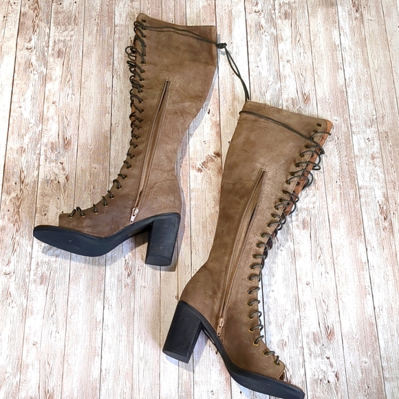 Free People x Jeffrey Campbell Perspective Suede Tall Knee High Lace Up Boot 8.5 - Picture 6 of 16